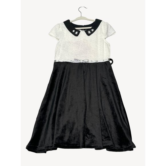 Dollie & Me Dress Girls 6X Black White Collar A Line Silver Belt Crepe Top - Picture 1 of 11